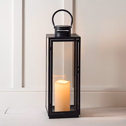 Lights4fun Extra Large Black Metal LED Candle Lantern with Flickering TruGlow Candle, Waterproof Design and Timer, Height: 65 cm – 2