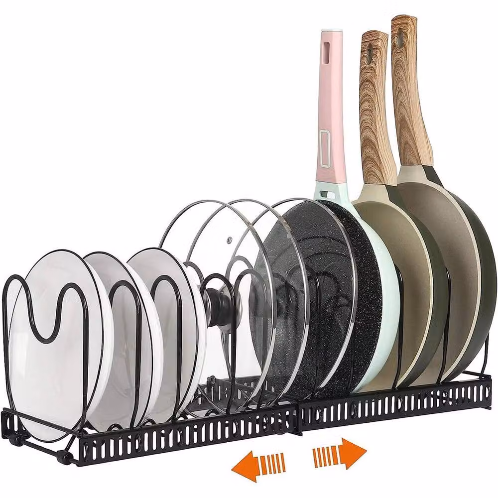 KORVIXA Black Expandable Metal Pan Organiser and Pot Lid Holder Rack – 3