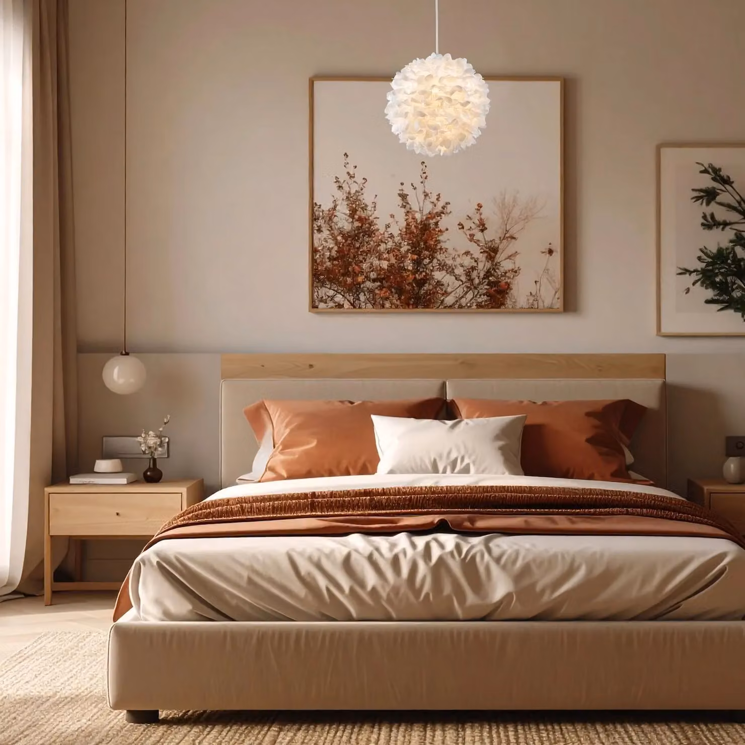 Happy Homewares White Fabric Pendant Light Shade with Folded Petal Design, Diameter: 30 cm – 2