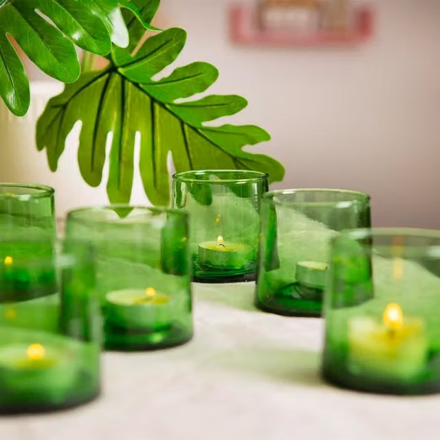 Nicola Spring Merzouga Moroccan Recycled Glass Tealight Holder, Green, Set of 3