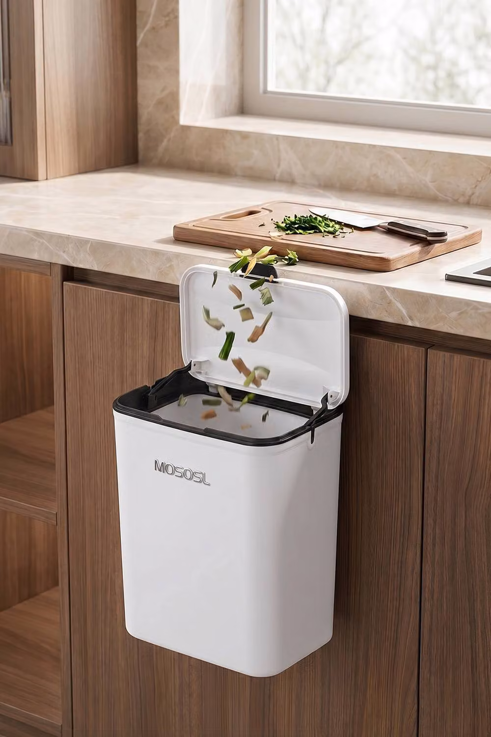 Living and Home 9L Wall Mounted Hanging Rubbish Bin with Flip Lid in Beige – 2