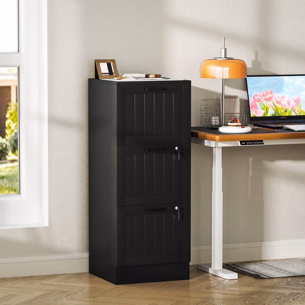 STILVORA 3 Drawer Metal Filing Cabinet with Lock, Black – 2