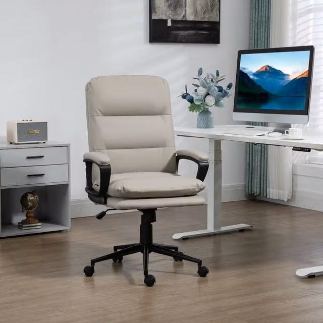 VINSETTO Modern PU Leather Office Task Chair with Armrests and Swivel Function, Light Grey – 1