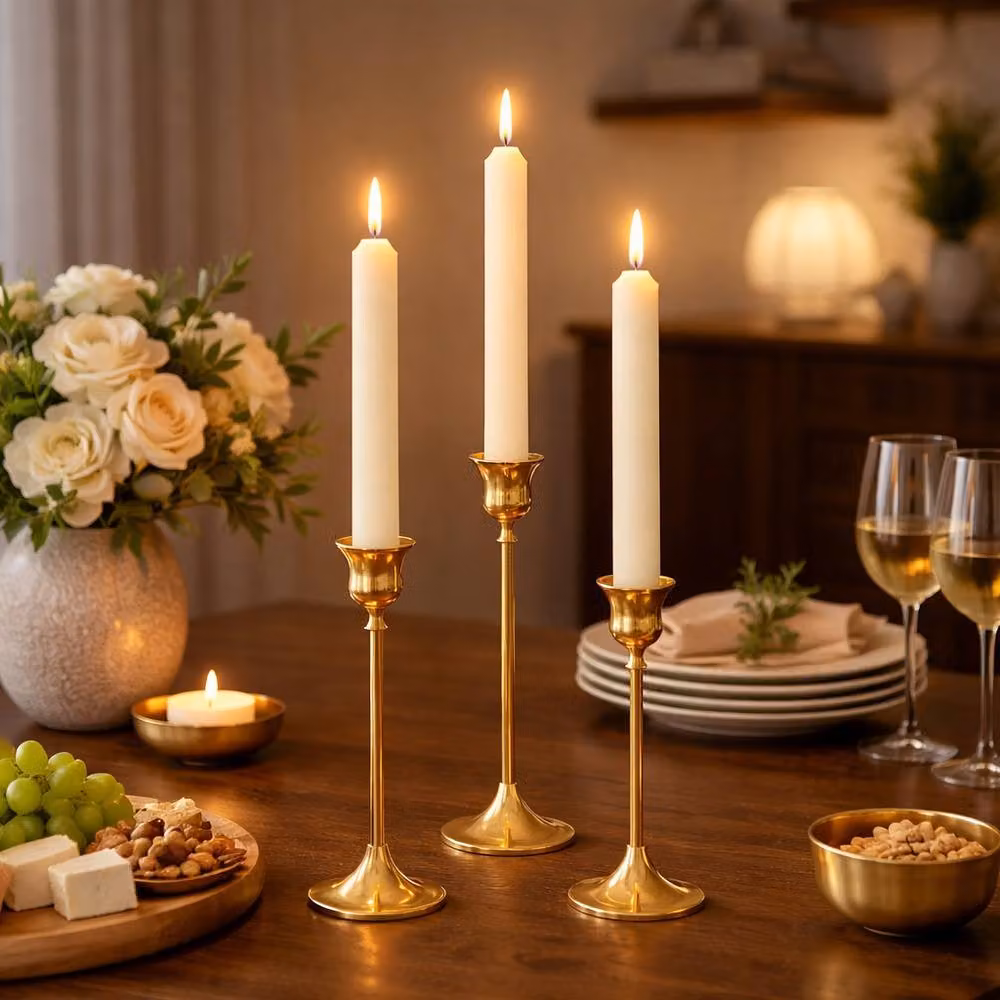 Marco Paul 3-Piece Metal Taper Candle Holder Set in Gold and White – 4