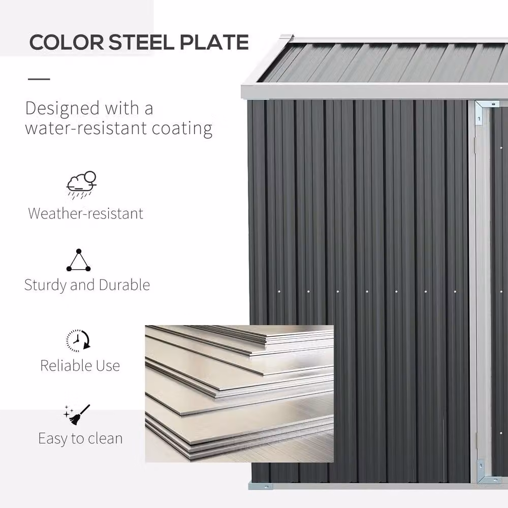 Rolipo Grey Metal Garden Shed with Lockable Door, W: 426.72 cm, D: 243.84 cm, H: 245.0 cm – 6
