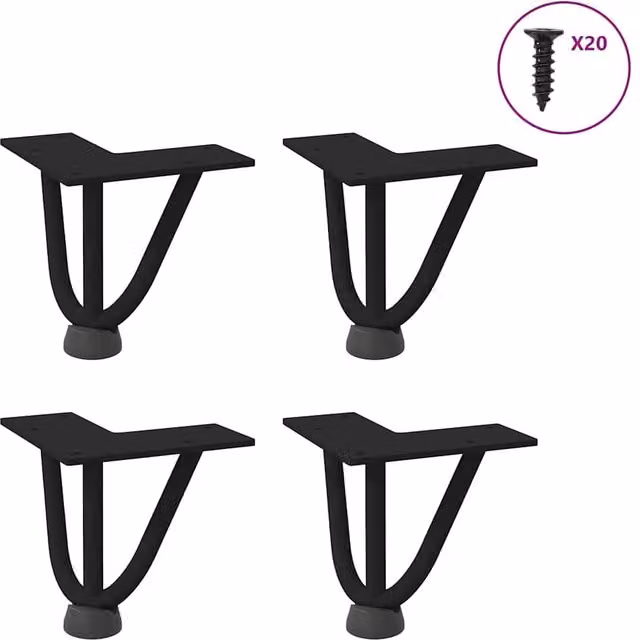 Berkfield Home Black Solid Steel Hairpin Table Legs, 4 Pieces, Height: 10 cm