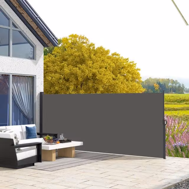 Outsunny Retractable Side Awning Garden Privacy Screen in Black and Dark Grey, W: 400 cm, H: 180 cm