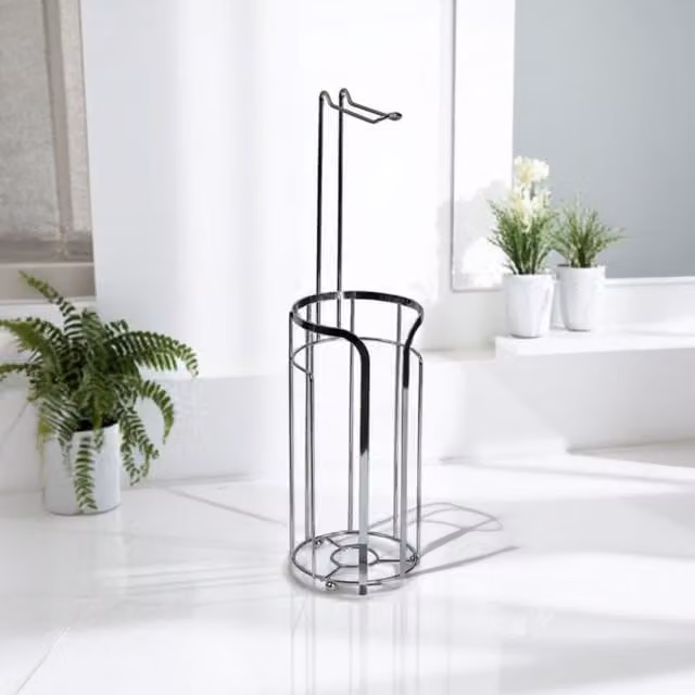 Showerdrape Dante Freestanding Toilet Roll and Spare Paper Holder Combination in Silver
