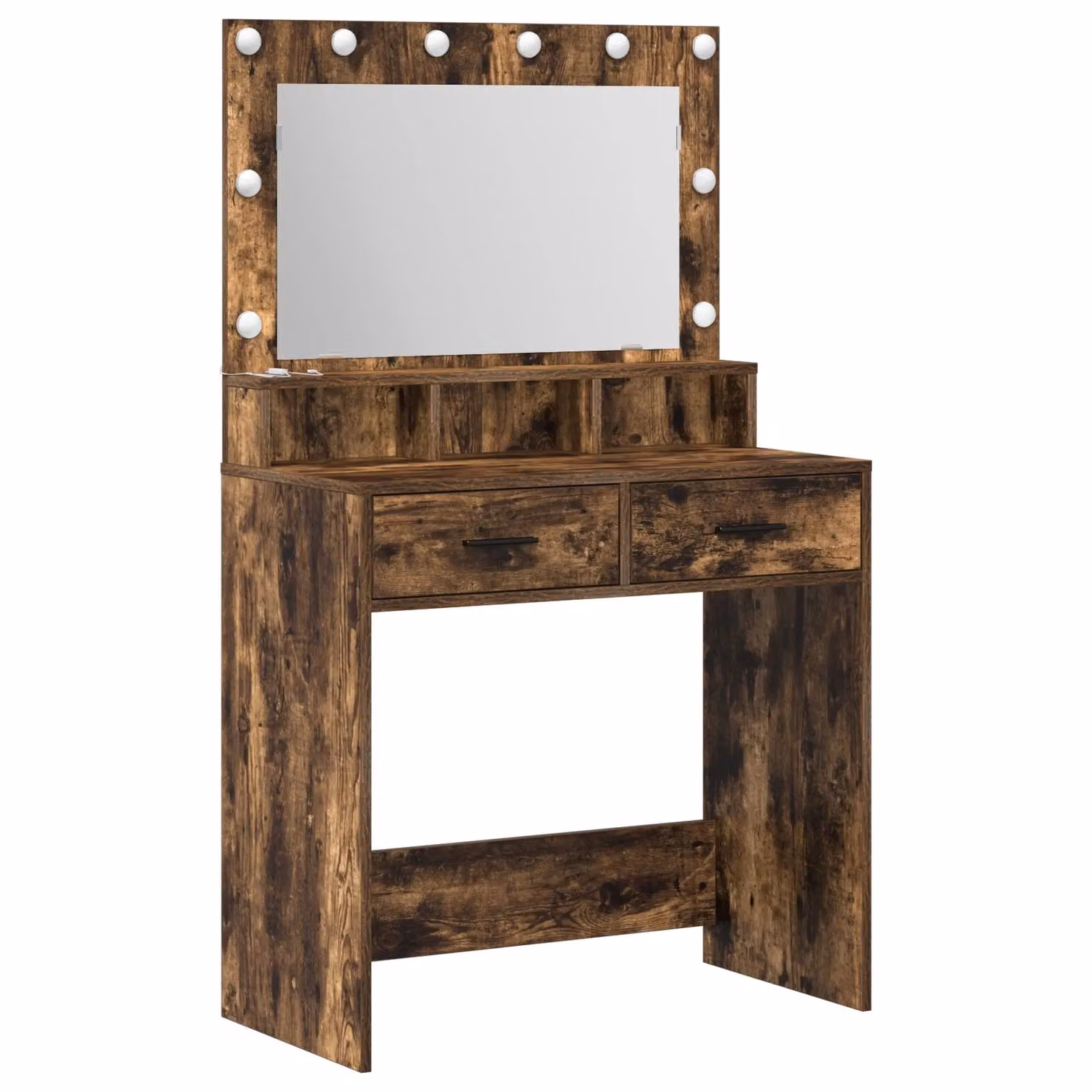 Berkfield Home Hollywood LED Makeup Table in Smoked Oak Brown, W/D/H: 79 x 41 x 135 cm – 2