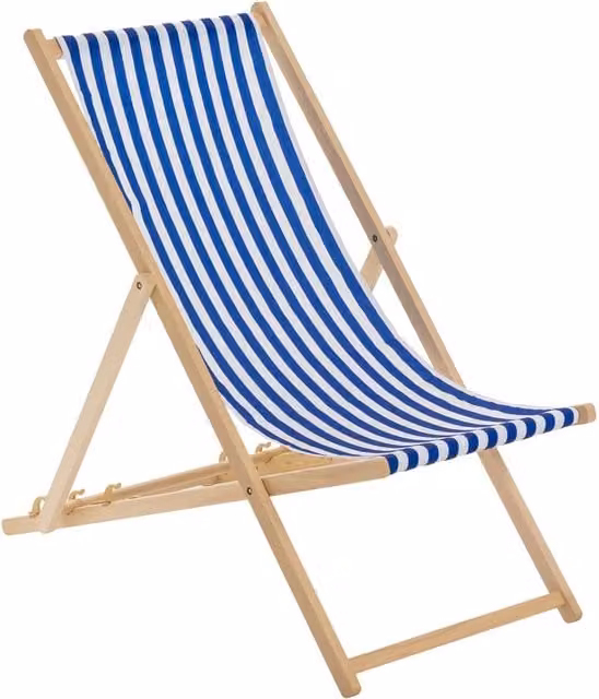 Harbour Housewares Folding Wooden Deck Chair in Blue with UV-Resistant Polyester and Treated Beech Wood – 1