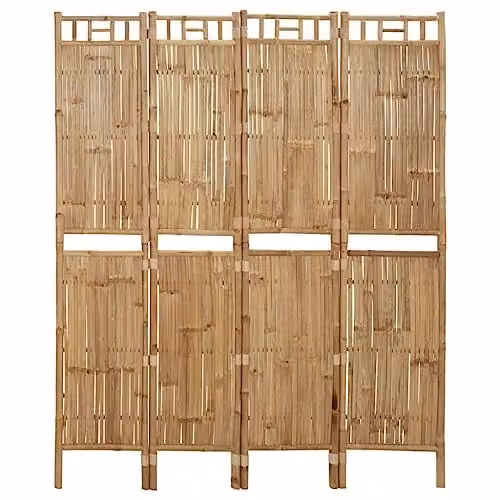 vidaXL 4-Panel Bamboo Room Divider in Brown and Red, W/H: 160 x 180 cm