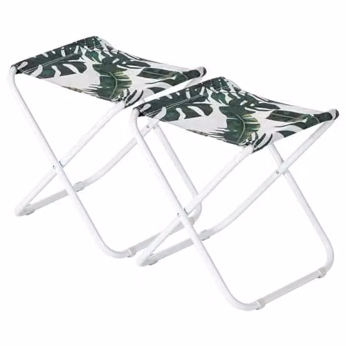 Harbour Housewares Classic Floral Folding Stools, Pack of 2, Green and Multicolour Canvas Garden Seats with Powder Coated Steel Frames – 1