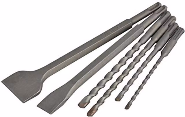 Faithfull SDS Plus Chisel and Drill Bit Set, 6 Piece, Grey