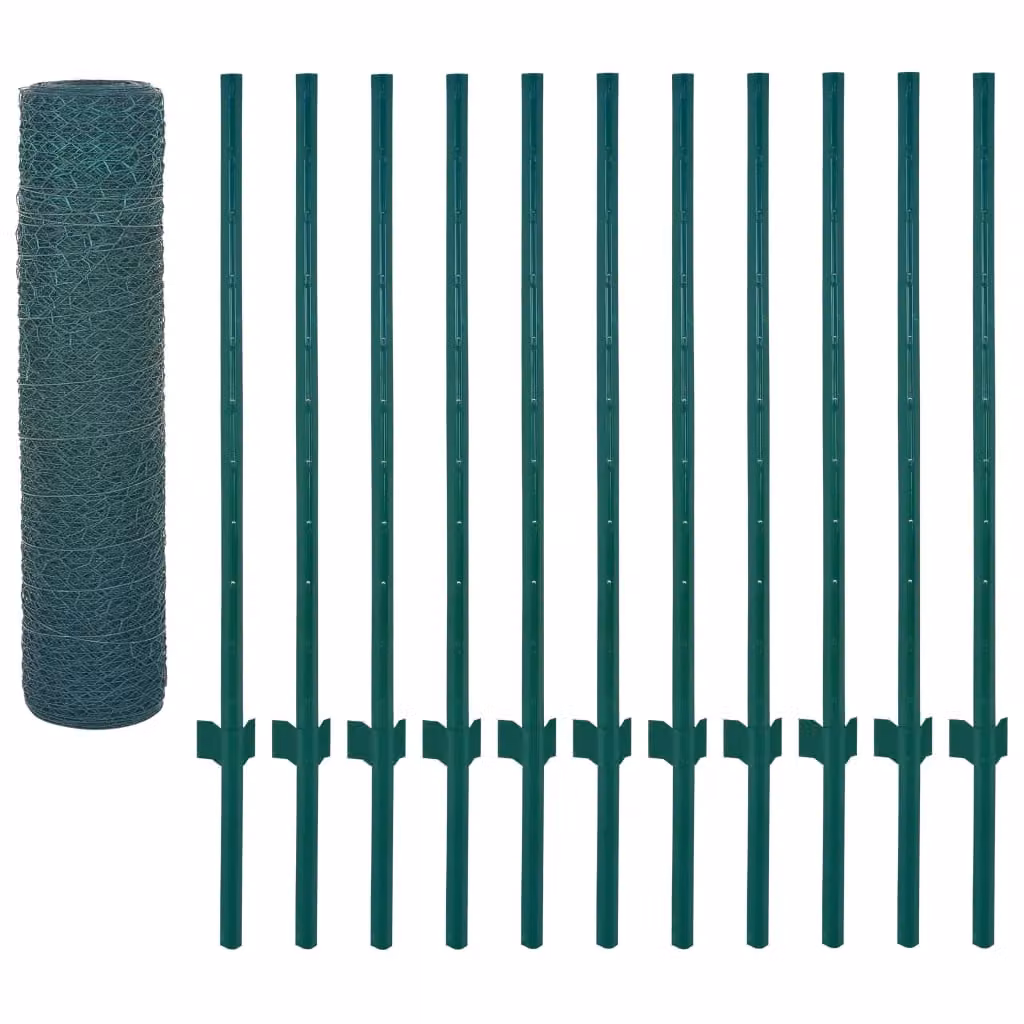 Berkfield Home Green PVC-Coated Steel Wire Mesh Fence with Round Posts, 25 x 0.5 m – 2