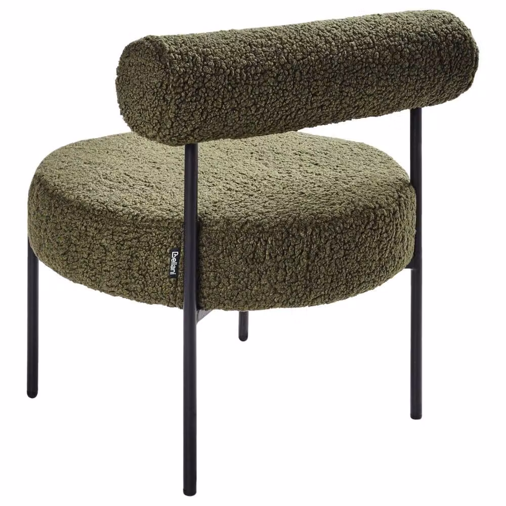 Wyld and Coco Armless Green Boucle Tub Accent Chair with Black Metal Frame – 4