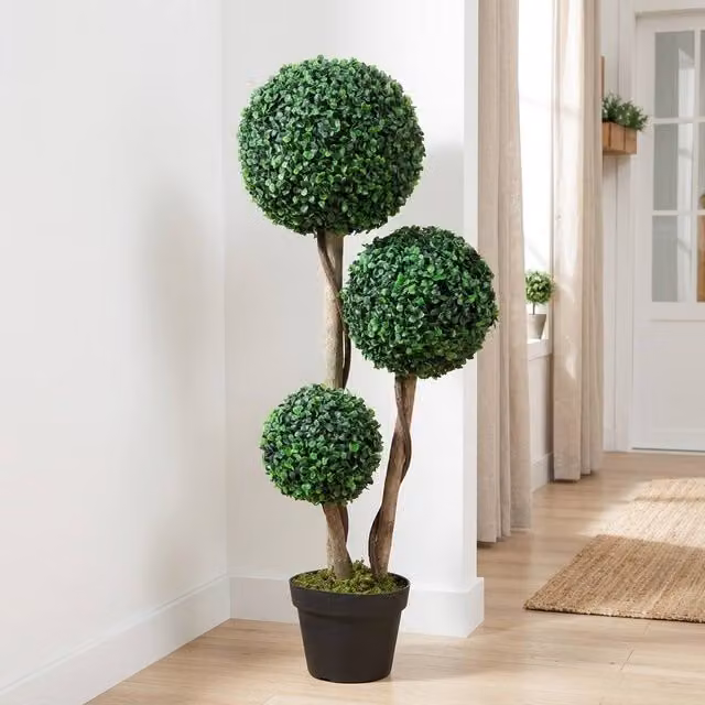 STILVORA Artificial Green Boxwood Tabletop Tree in a Round Concrete Pot, Height: 90 cm – 1