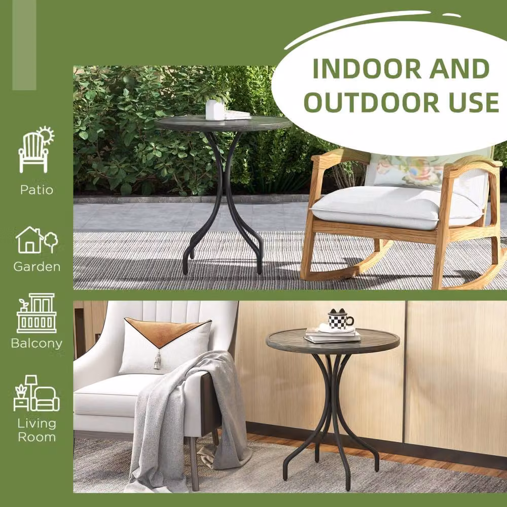 Wyld Haus Nari Round Slatted Garden Table in Grey Matt Steel, Diameter: 66 cm, Height: 71.5 cm – 4