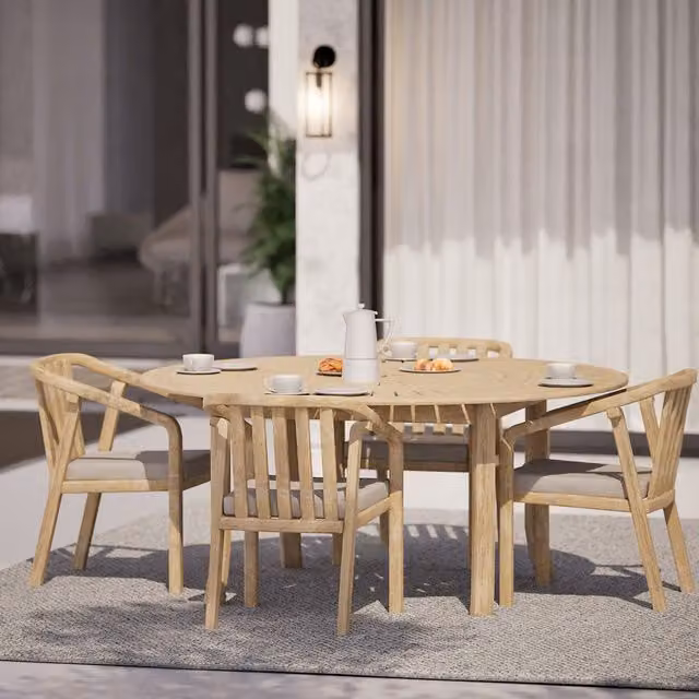 Royalcraft Maris 4-Seater Round Acacia Wood Dining Set with Riven Chairs in Beige