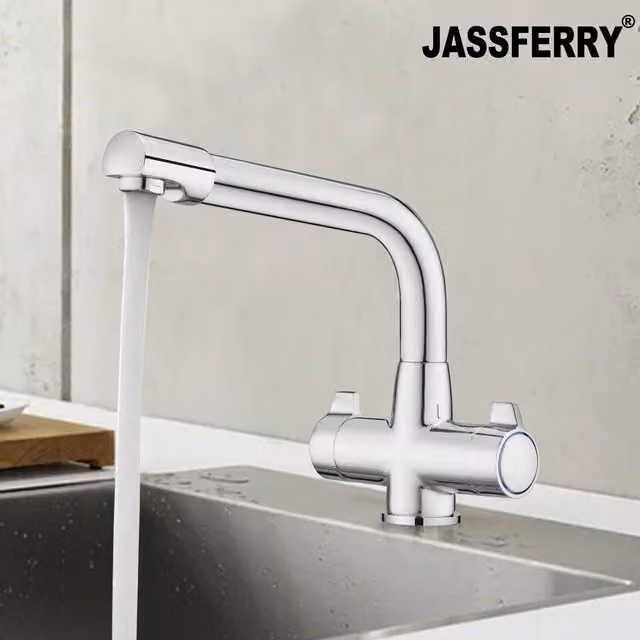 JASSFERRY Kitchen Sink Mixer Tap with Swivel Spout and Dual Lever in Silver Chrome – 1