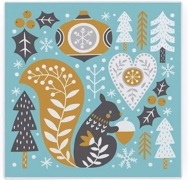 Purely Home Festive Squirrel Christmas Glass Hot Pot Stand Trivet, Multicolour, W/D: 20 x 20 cm