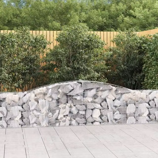 Berkfield Home Arched Gabion Basket in Silver Galvanised Steel, W: 400 cm, D: 30 cm, H: 60-80 cm – 1