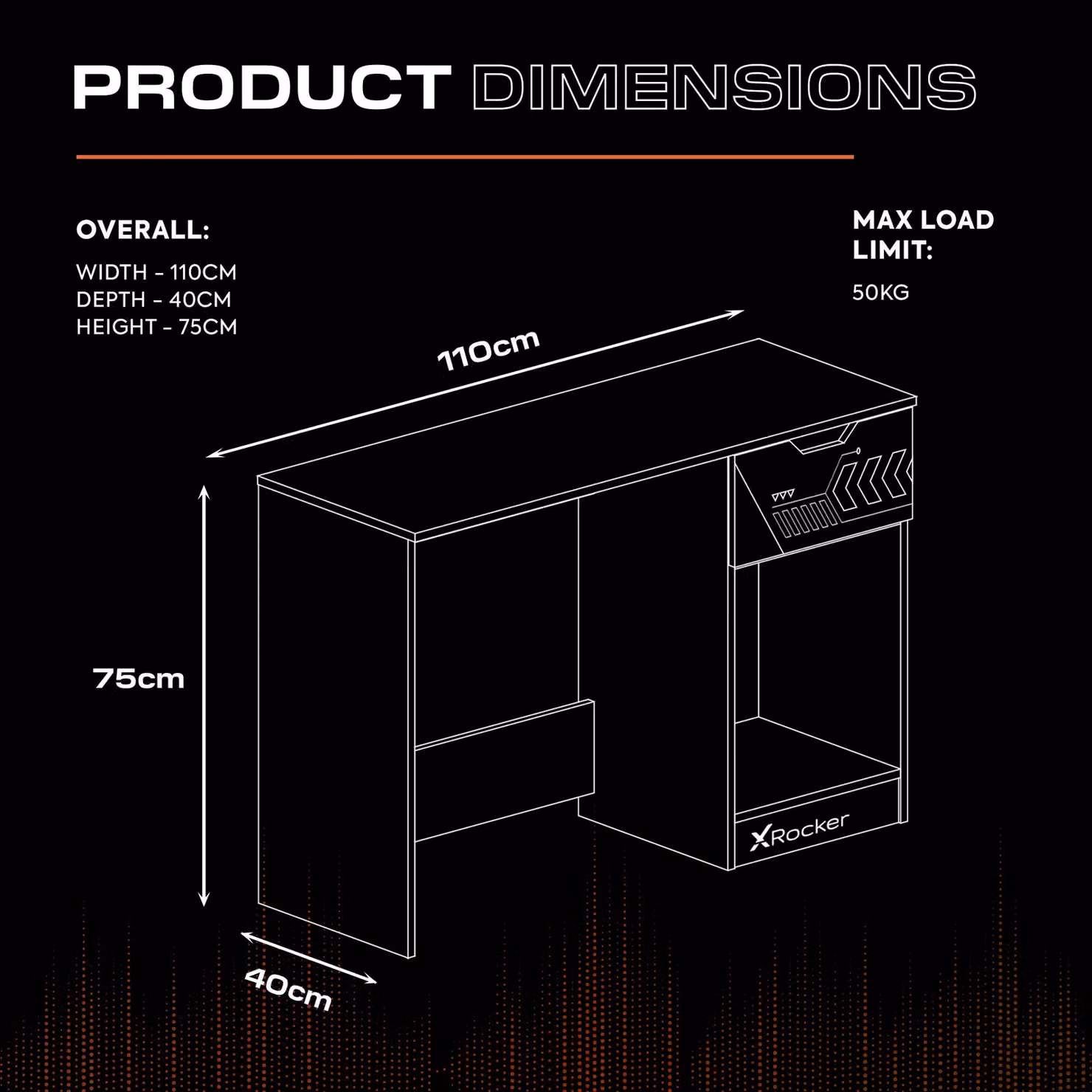 X Rocker Octane Gaming Desk in Red and Black, W: 110 cm, D: 75 cm, H: 110 cm – 3