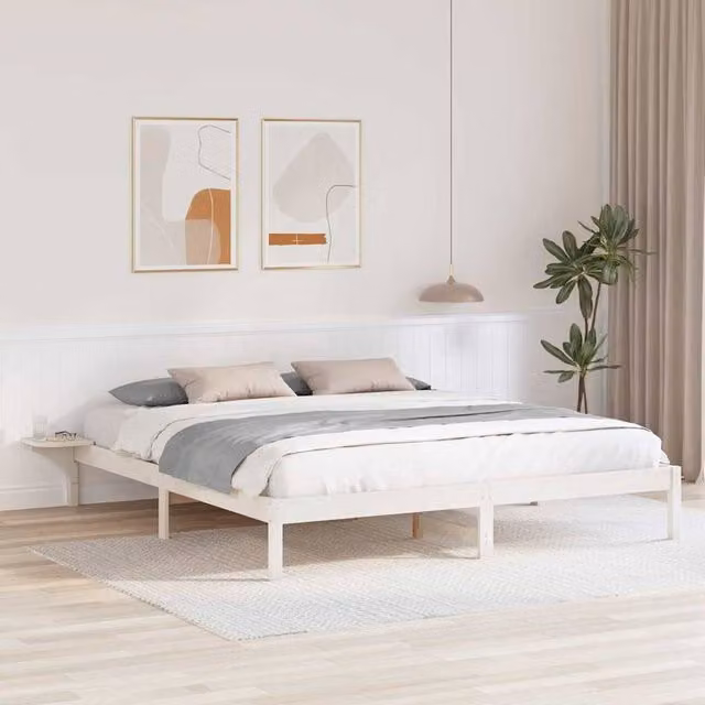 Berkfield Home Modern White Solid Pine Wood Bed Frame W/D/H: 200 x 200 cm – 1