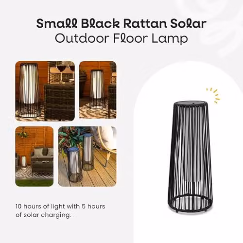 ValueLights Black Rattan Solar Powered LED Outdoor Floor Lamp with Warm White Light – 4