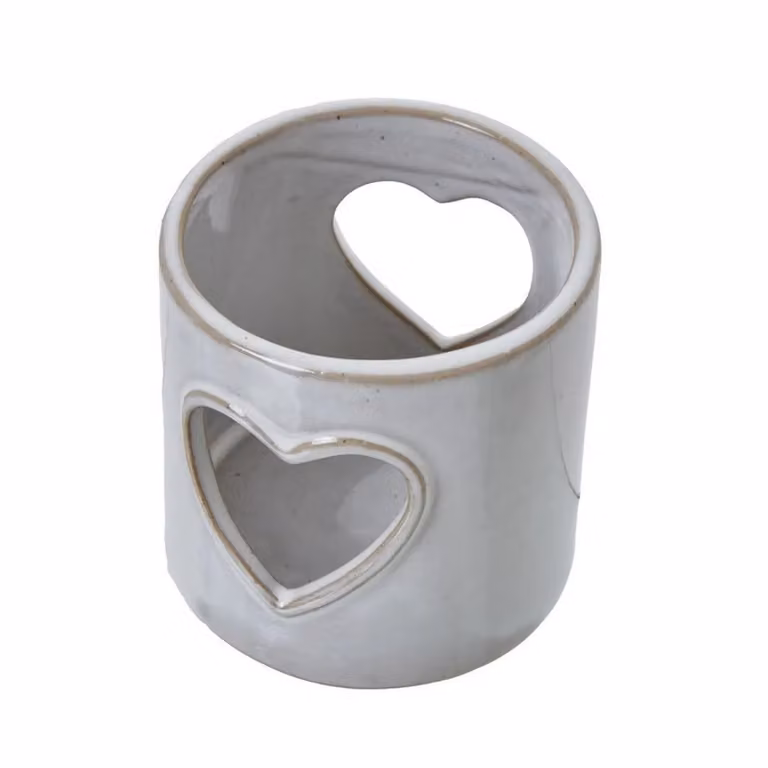 Love Lace White Ceramic Heart Cut-Out Tealight Holder