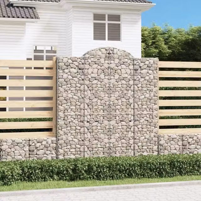 Berkfield Home Arched Gabion Baskets, 2 Piece Set, Silver Galvanised Steel, W: 200 cm, D: 50 cm, H: 220/240 cm