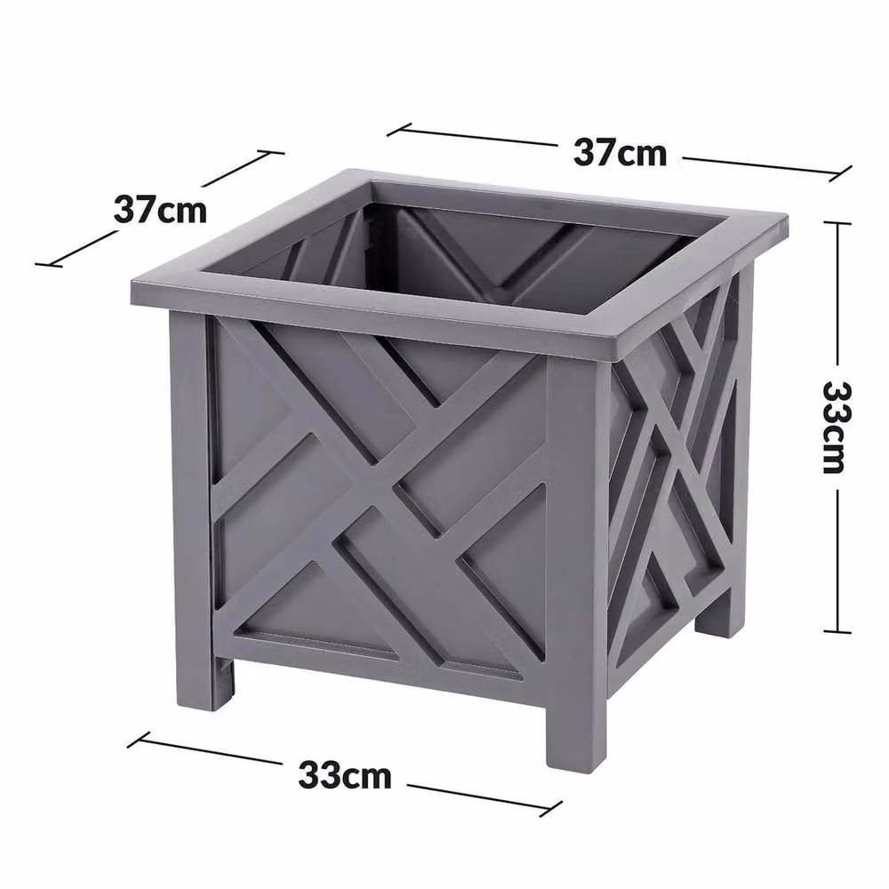Nordara Grey Plastic Lattice Design Square Planter Box Set of 2 – 2