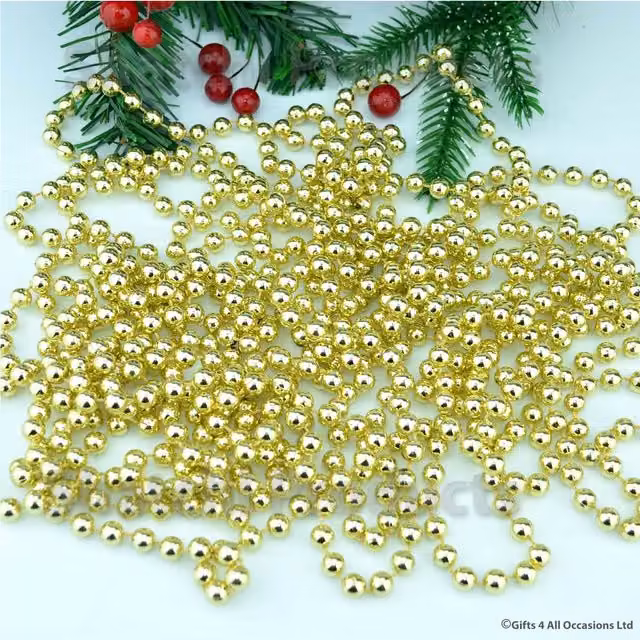 Shatchi Metallic Hanging Bead Garland for Christmas Tree Decor in Gold and Silver – 1