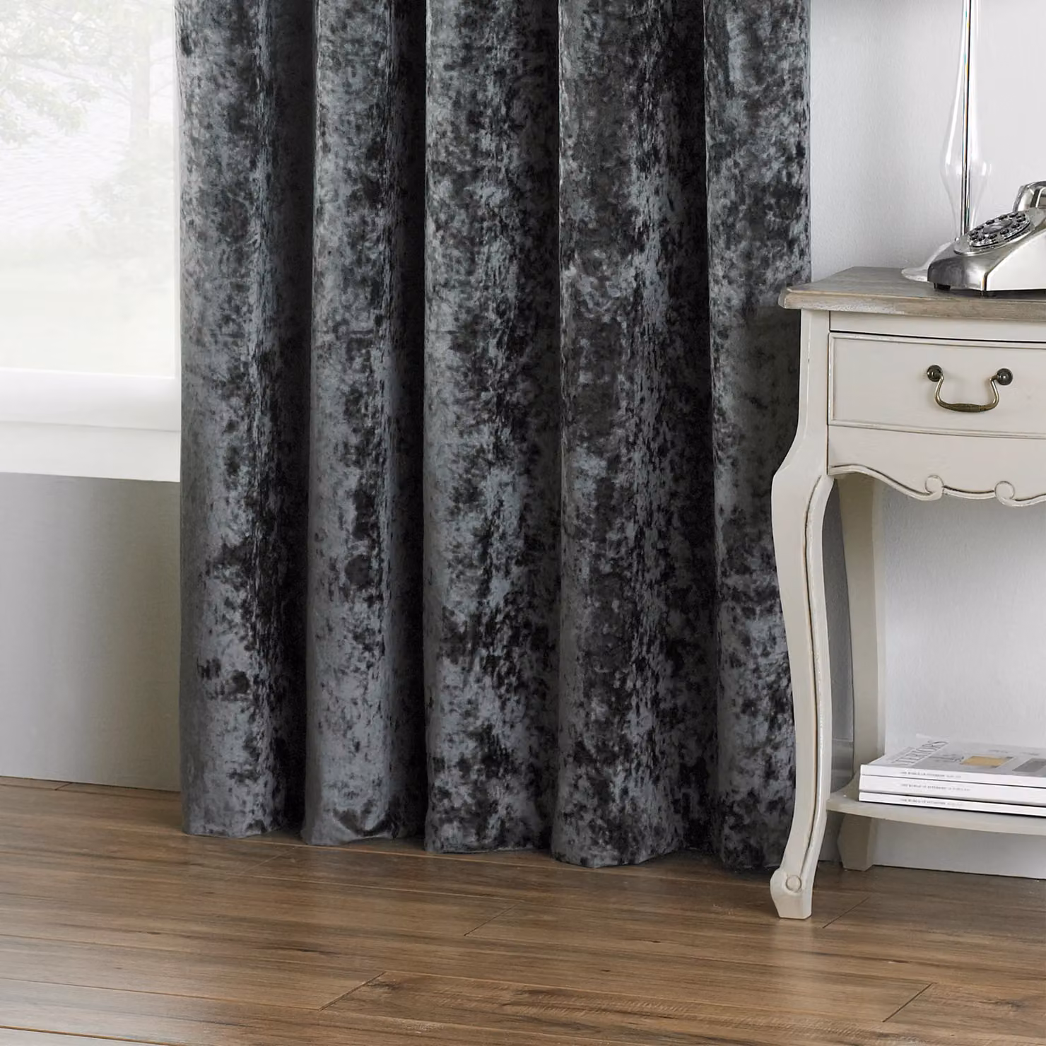 Paoletti Verona Crushed Velvet Eyelet Curtains in Metallic Silver, Width: 229 cm, Drop: 137 cm – 3