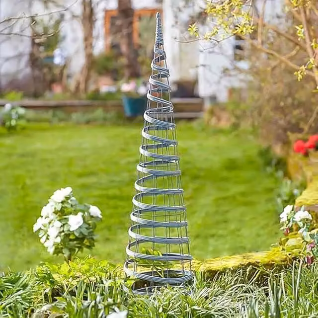 Marco Paul Faux Rattan Obelisk Support in Grey, Height: 120 cm, Width: 50 cm, Depth: 50 cm – 1