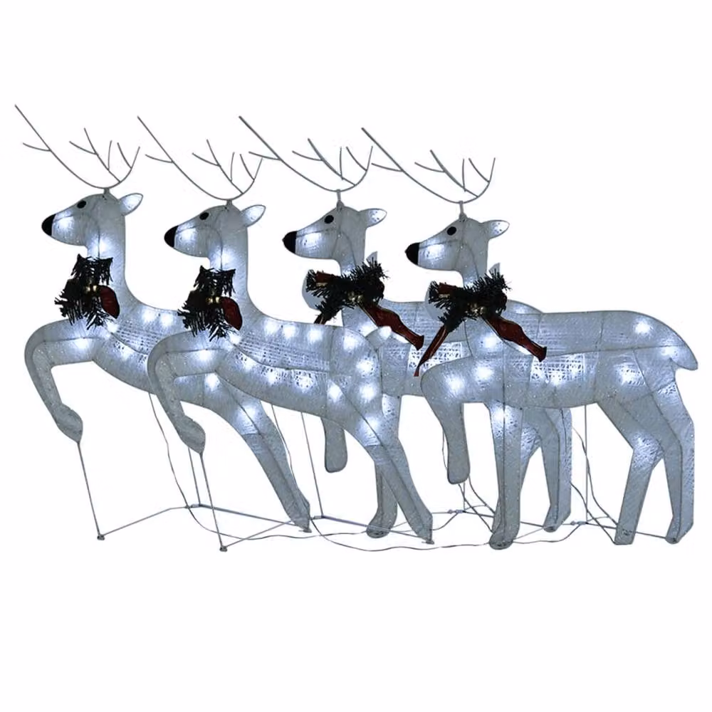 Berkfield Home Christmas Reindeer Decoration Set, 4 Pieces, White with 80 LEDs – 2
