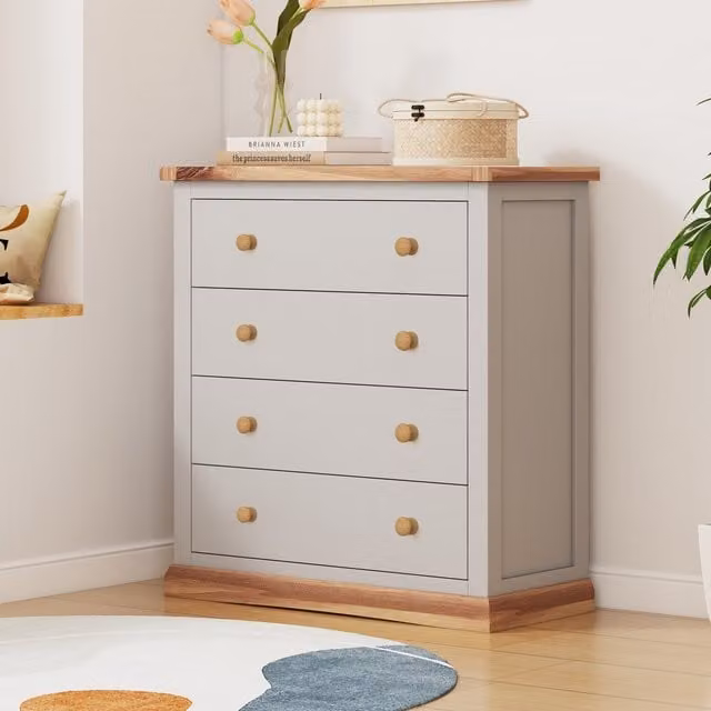 Cabinet Bits Bomporto 4 Drawer Chest of Drawers in Light Grey Pine Wood – 1