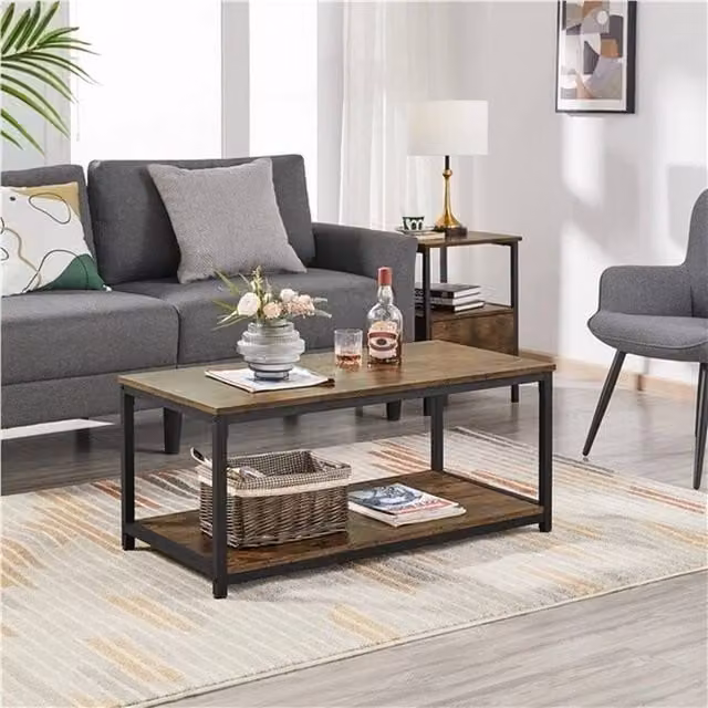 EONLION Industrial Brown Coffee Table with Storage Shelf, W/D/H: 100 x 50 x 45 cm