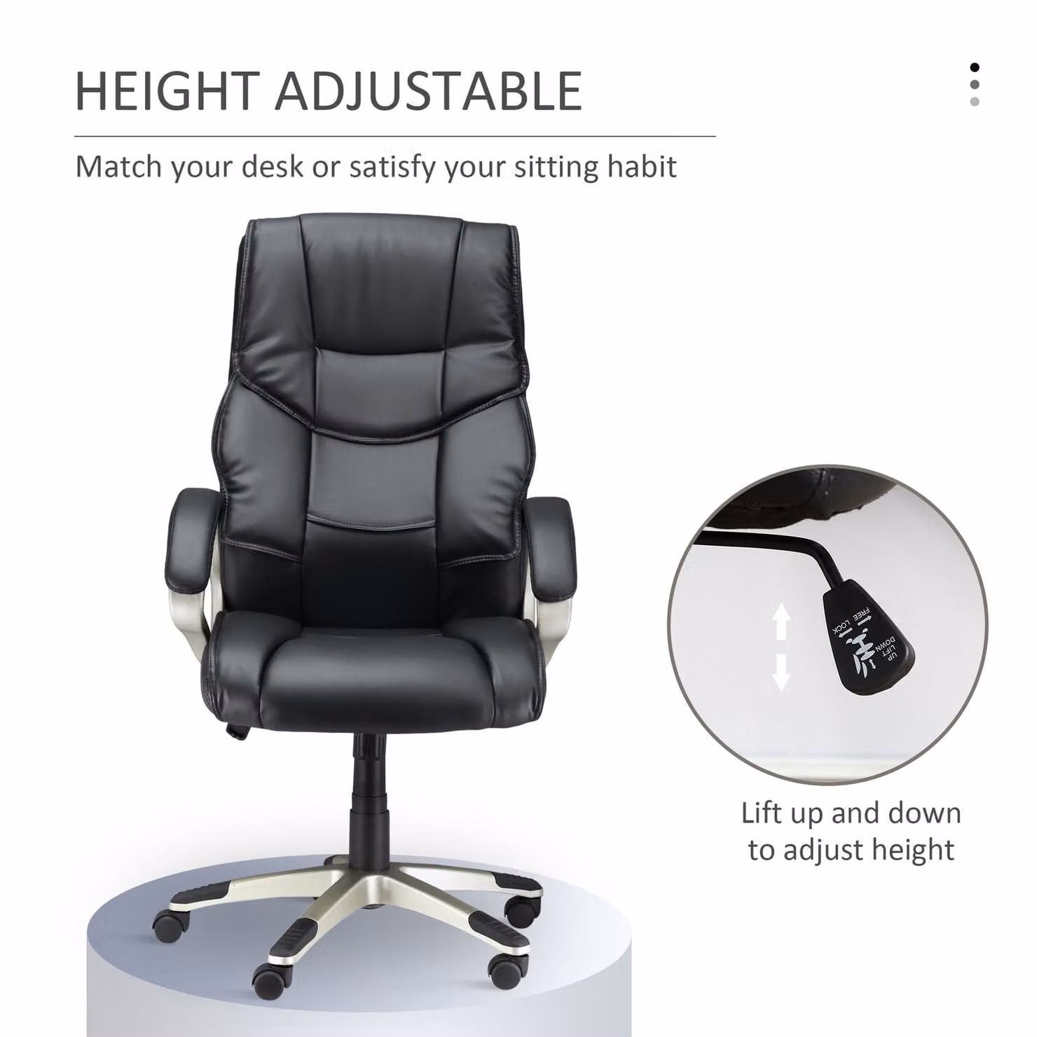 HOMCOM Black Synthetic Leather Task Chair with Adjustable Height, Armrests and Castors – 4