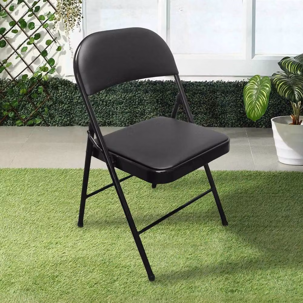 FORGEVIO Heavy Duty Folding Padded Chair in Black with Synthetic Leather Cushions – 2