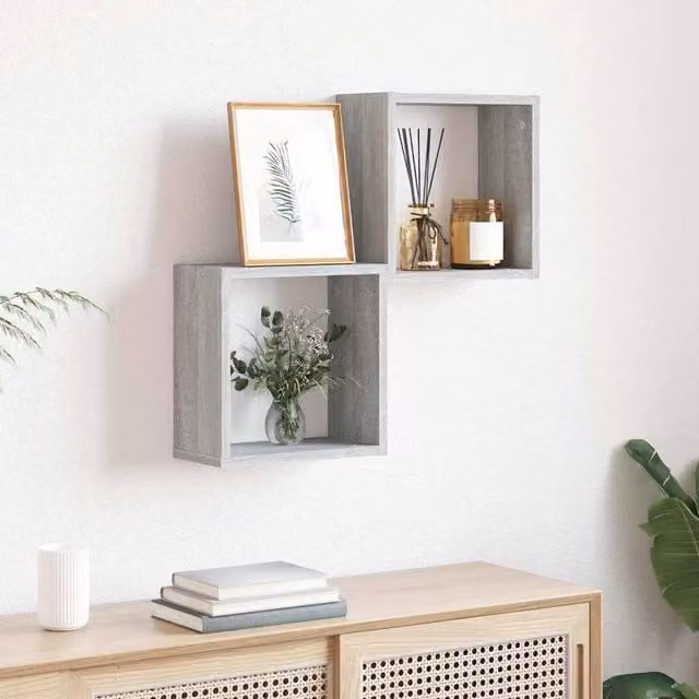 Berkfield Home Wall Cube Shelves, 2 Pack, Grey Sonoma, W/D/H: 30 x 15 x 30 cm – 1