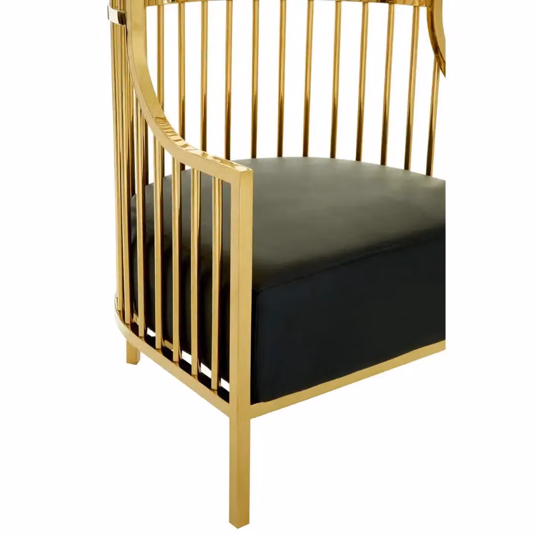 Orsina Art Deco Dome Cage Accent Chair with Gold Metal Frame and Black Faux Leather – 4