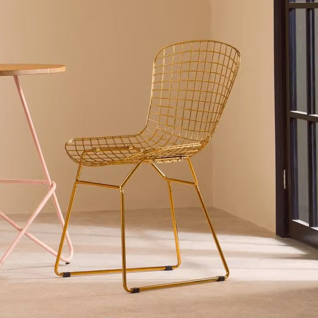 Orsina Modern Geometric Metal Grid Frame Wire Chair in Gold