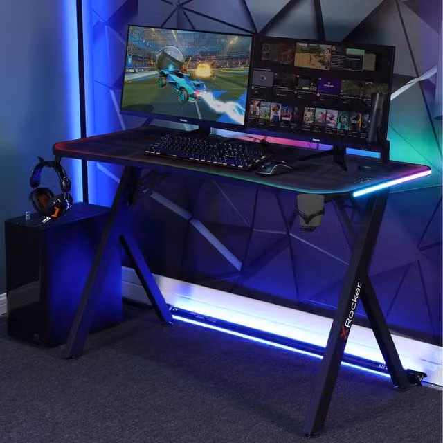 X Rocker Lumio XL RGB Neo Motion TM SYNC Gaming Desk, Black, Width: 140 cm