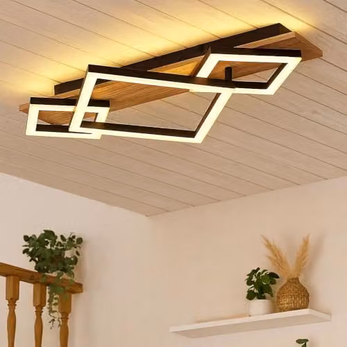 Globo Lighting Modern LED Wooden Ceiling Light in Black, W 54 x D 31.2 x H 7.5 cm – 2