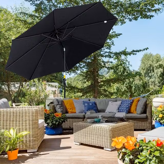 Outsunny Black Steel Parasol Patio Umbrella