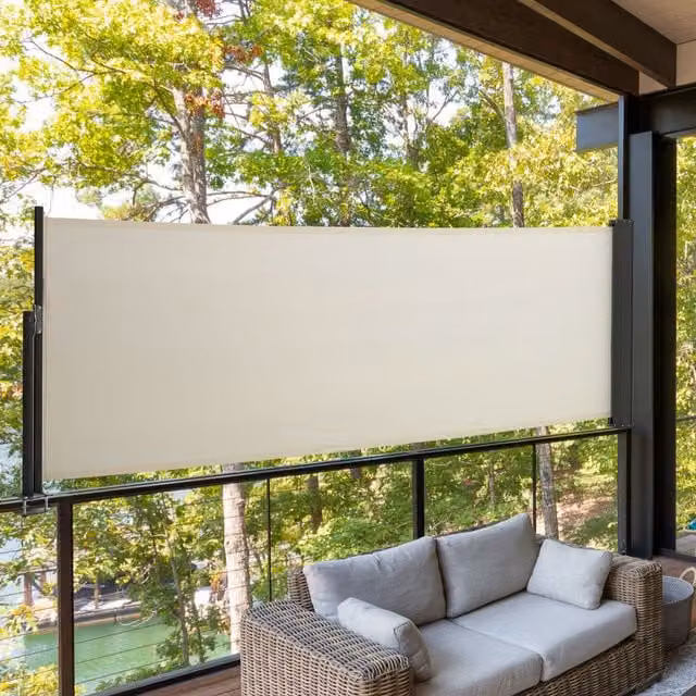 Livingandhome Outdoor Retractable Side Awning Sunshade Blind in Beige White, Width: 100 cm
