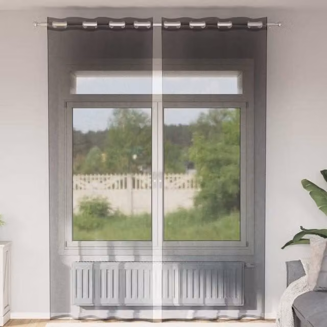 Berkfield Home Black Transparent Voile Fabric Panel Curtains with Eyelets, 2 Pack, W: 140 cm, H: 260 cm – 1