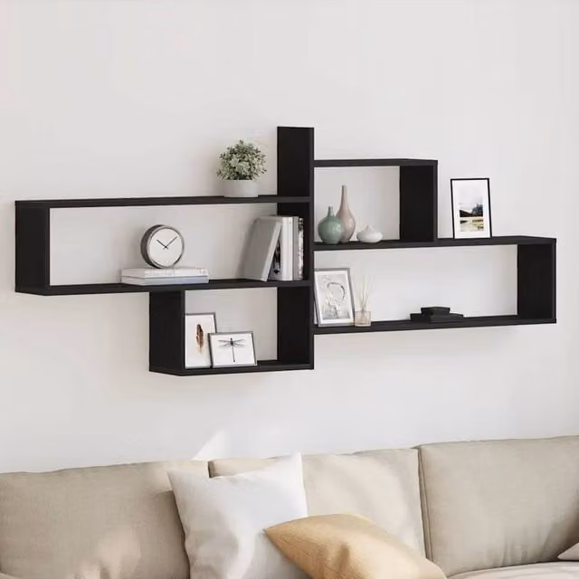 Berkfield Home Wall Mounted Shelf in Black Oak, W: 167.5 cm, H: 68 cm, D: 18 cm – 1