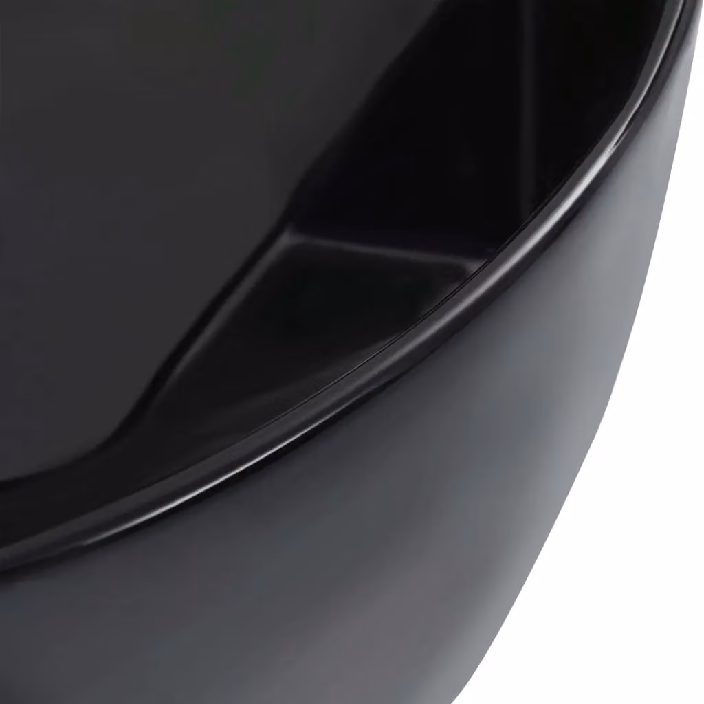 Berkfield Home Round Ceramic Countertop Wash Basin, Black, W: 36 cm, D: 14 cm – 3
