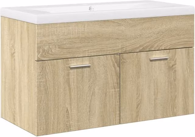 Berkfield Home Wall Mounted Bathroom Sink Cabinet with Built-in Basin in Sonoma Oak Brown